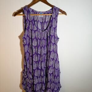 Purple Leaf Print Sleeveless Top
